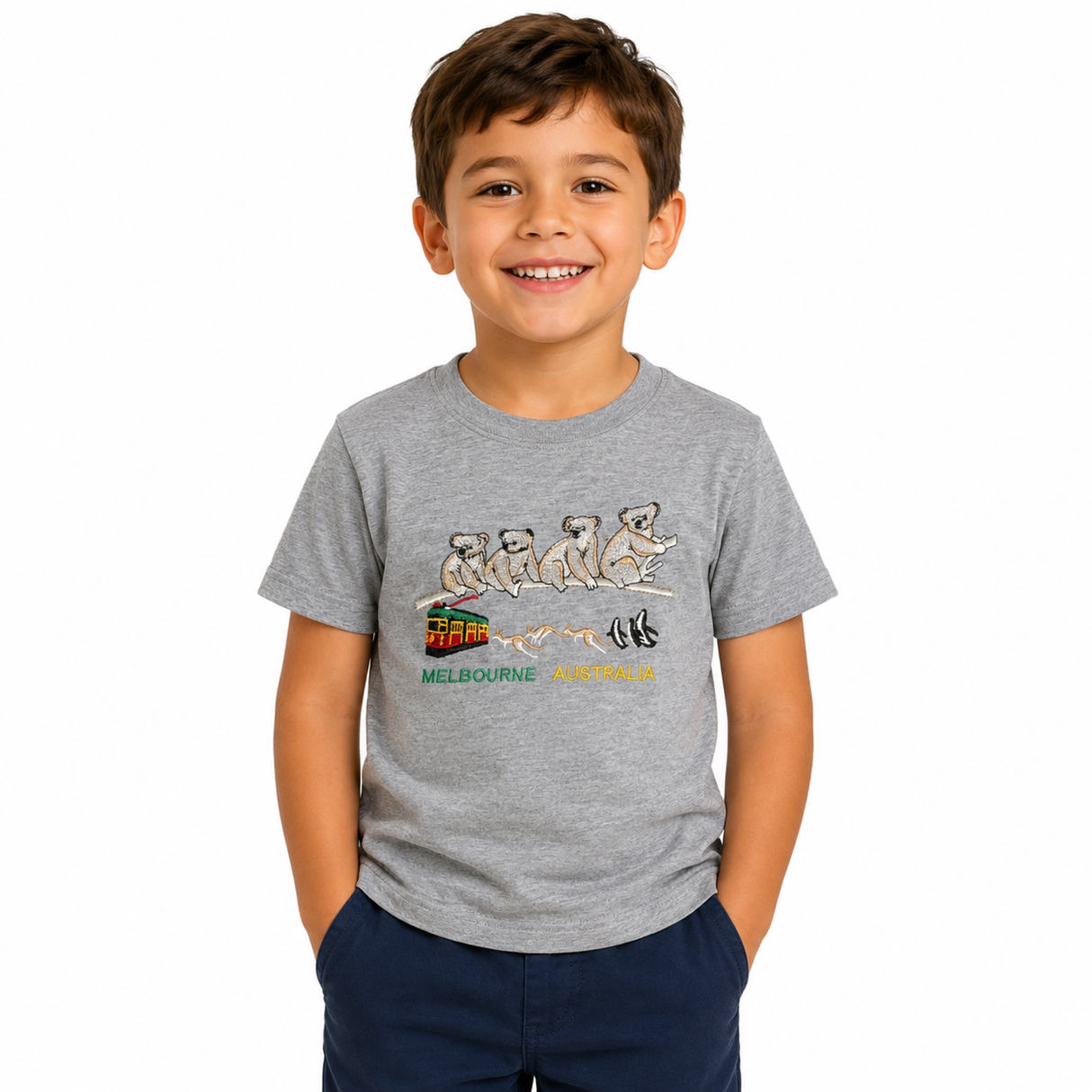 Kids 100% Cotton Australian (Melbourne) Koala T-Shirt Top Tee in Grey - 14