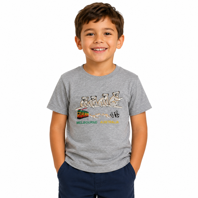 Kids 100% Cotton Australian (Melbourne) Koala T-Shirt Top Tee in Grey - 14