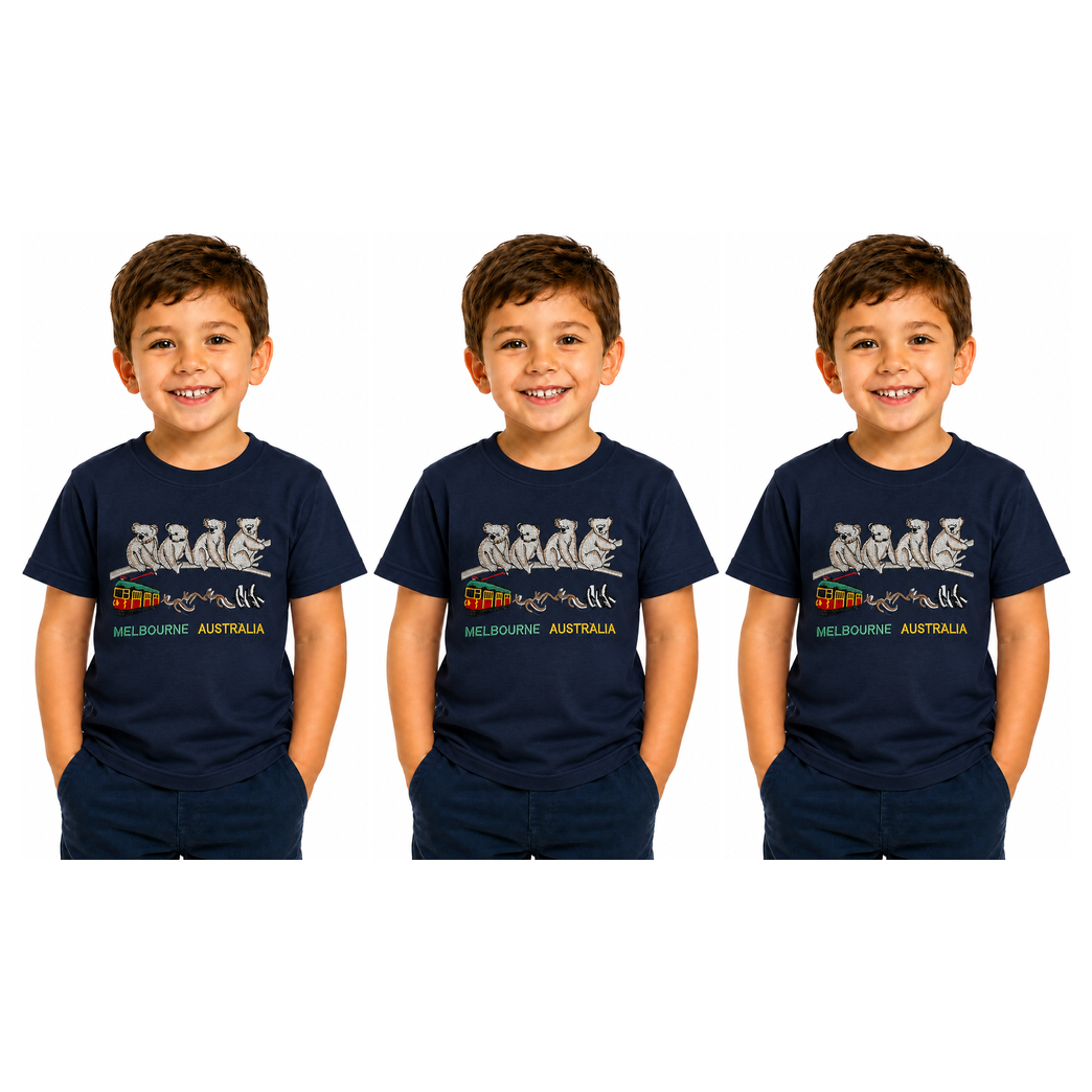 3x Kids Koala Melbourne Australia T-Shirt Pack - Navy Blue (100% Cotton Childrens Souvenir Gift Top)