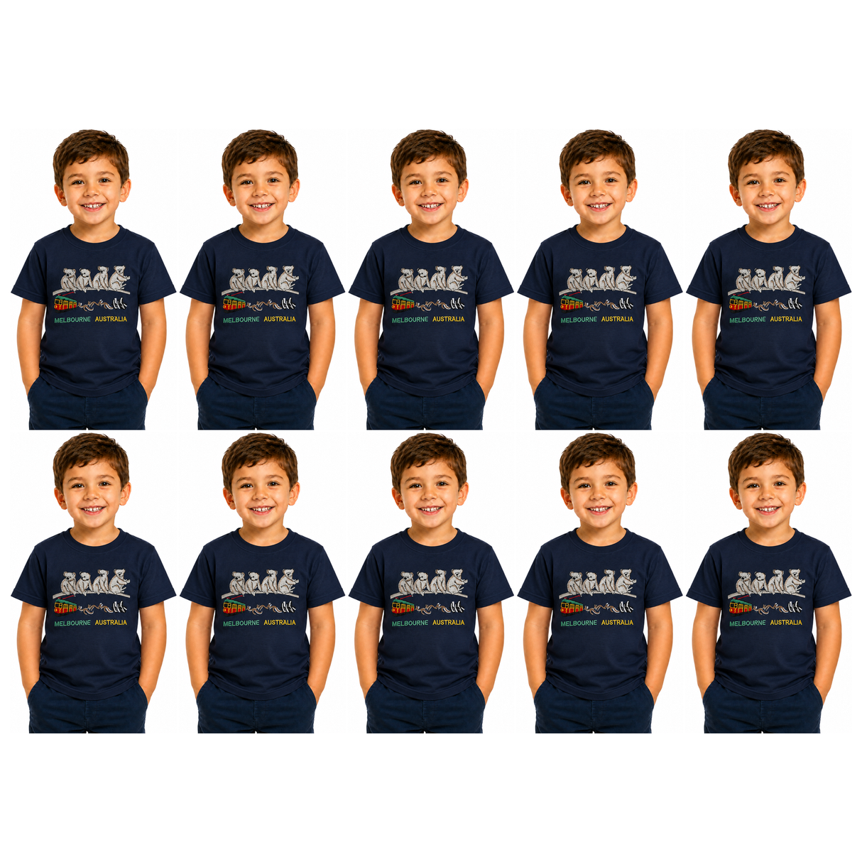 10x Kids Koala Melbourne Australia T-Shirt Bulk Pack - Navy Blue (100% Cotton Childrens Souvenir Gift Top) - 6