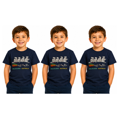 3x Kids Koala Melbourne Australia T-Shirt Pack - Navy Blue (100% Cotton Childrens Souvenir Gift Top)