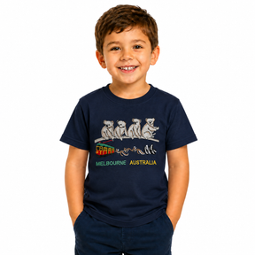 Kids 100% Cotton Australian (Melbourne) Koala T-Shirt Top Tee in Navy - 14