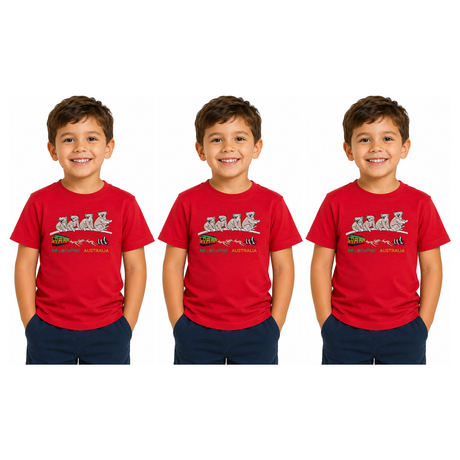 3x Kids Koala Melbourne Australia T-Shirt Pack - Red (100% Cotton Childrens Souvenir Gift Top)