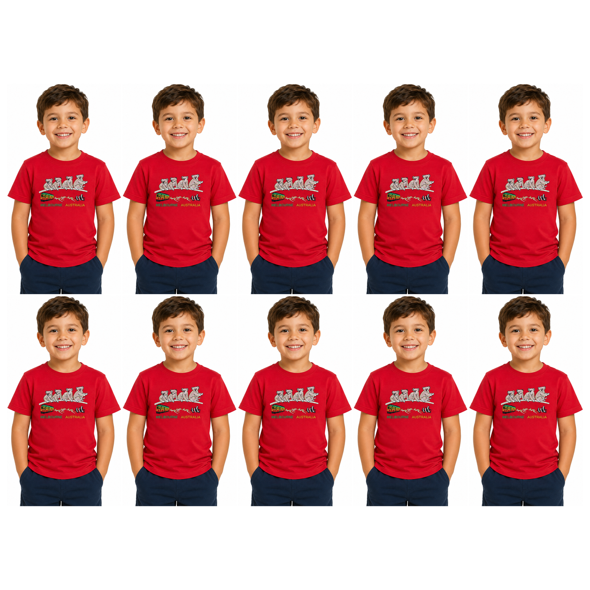 10x Kids Koala Melbourne Australia T-Shirt Bulk Pack - Red (100% Cotton Childrens Souvenir Gift Top)