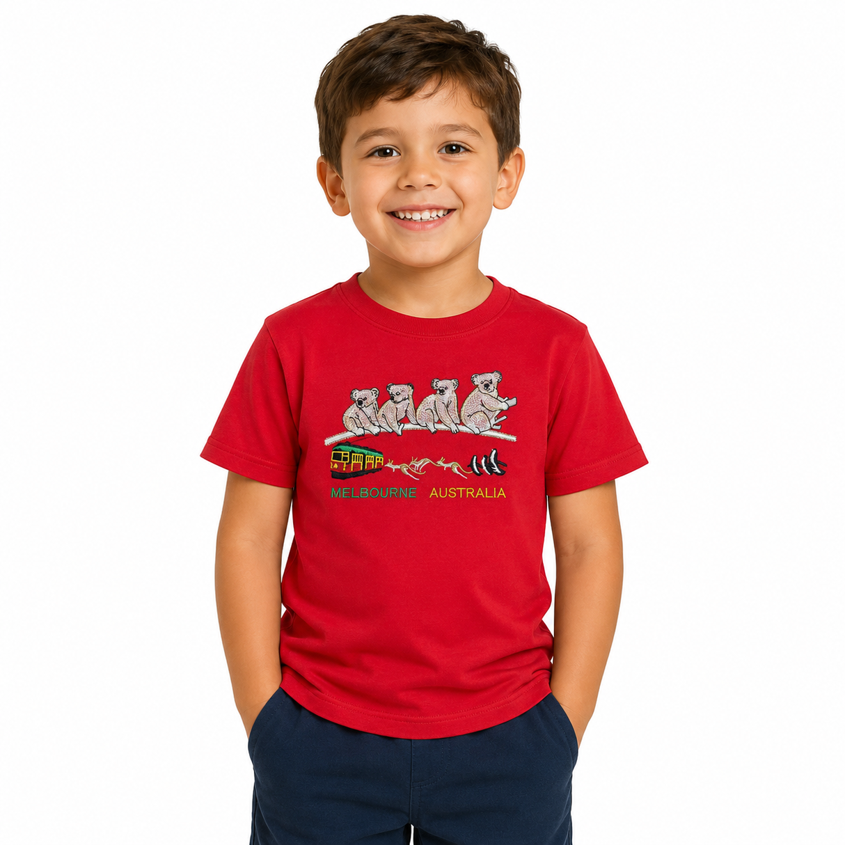 Kids 100% Cotton Australian (Melbourne) Koala T-Shirt Top Tee in Red - 14