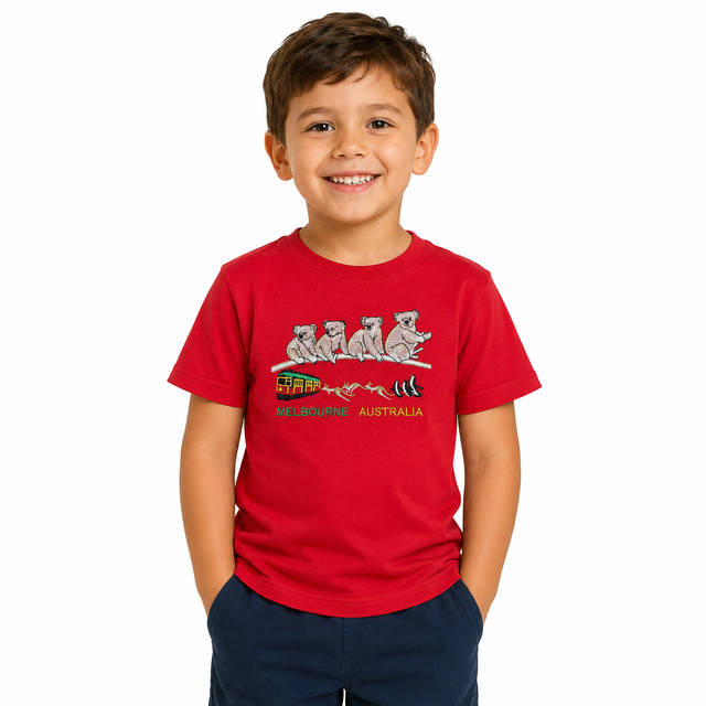 Kids 100% Cotton Australian (Melbourne) Koala T-Shirt Top Tee in Red - 14