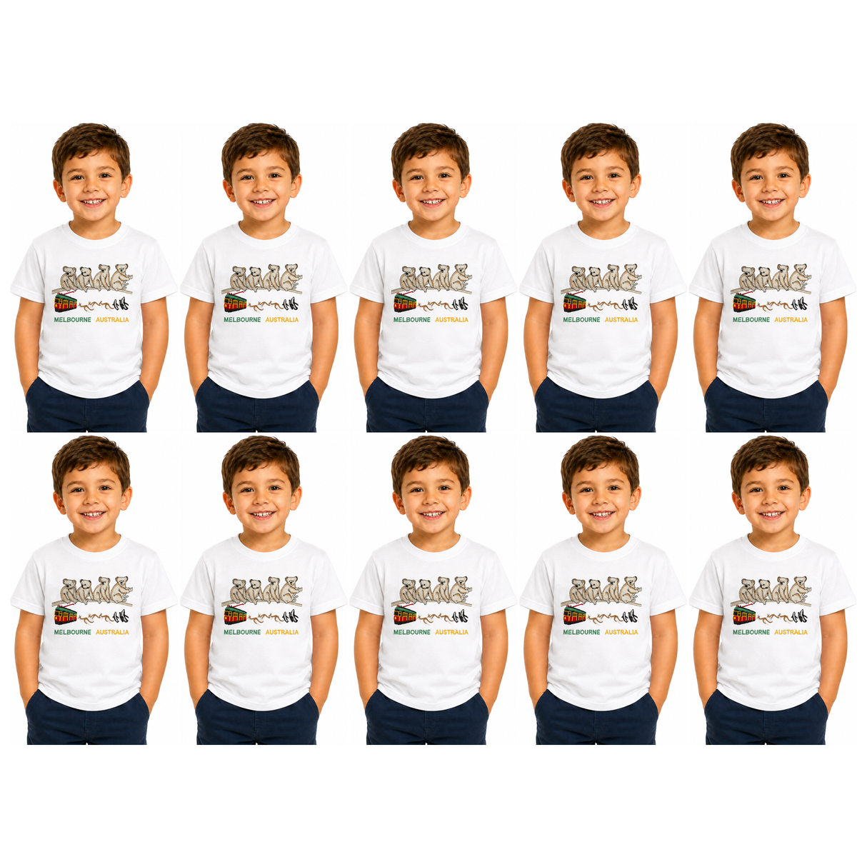10x Kids Koala Melbourne Australia T-Shirt Bulk Pack - White (100% Cotton Childrens Souvenir Gift Top) - 14