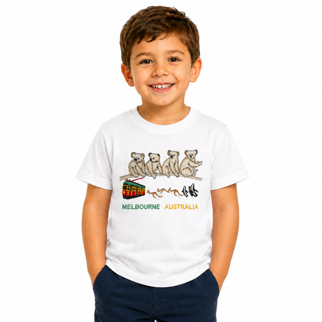 3x Kids Koala Melbourne Australia T-Shirt Pack - White (100% Cotton Childrens Souvenir Gift Top)