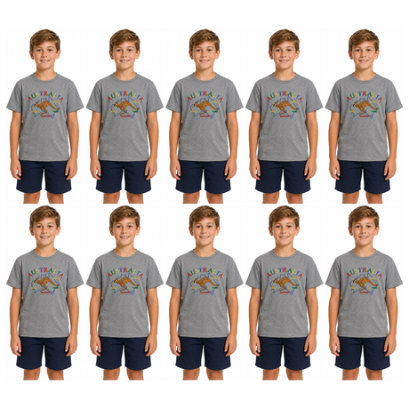 10x Kids Kangaroo Australia T-Shirt Bulk Pack - Grey (100% Cotton Childrens Souvenir Gift Top)