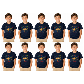 10x Kids Kangaroo Australia T-Shirt Bulk Pack - Navy Blue (100% Cotton Childrens Souvenir Gift Top)
