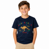 3x Kids Kangaroo Australia T-Shirt Pack - Navy Blue (100% Cotton Childrens Souvenir Gift Top)