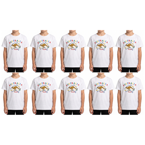 10x Kids Kangaroo Australia T-Shirt Bulk Pack - White (100% Cotton Childrens Souvenir Gift Top)