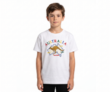 Kids Australian Souvenir Kangaroo T Shirt - White (100% Cotton Childrens Tee Top)