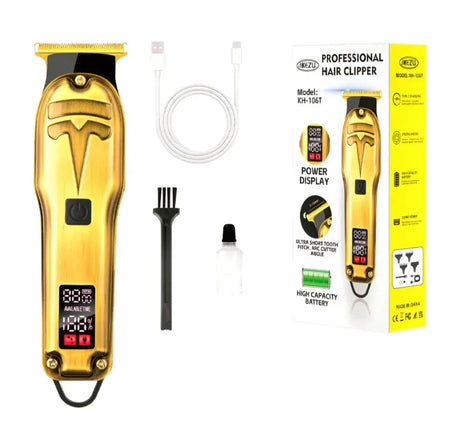 LCD Hair Clipper Barber Professional Electric Trimmer Shaver Beard Vintage - Gold