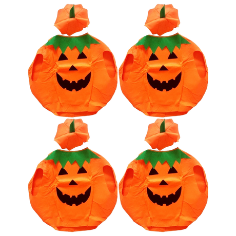 4x Kids Orange Pumpkin Costume Bulk Pack - Unisex (Book Week & Halloween Fancy Dress)