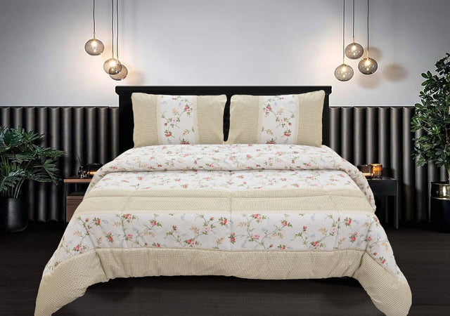 King Comforter Set with 2 Pillow Cases - Floral Print (Quilt Cover)