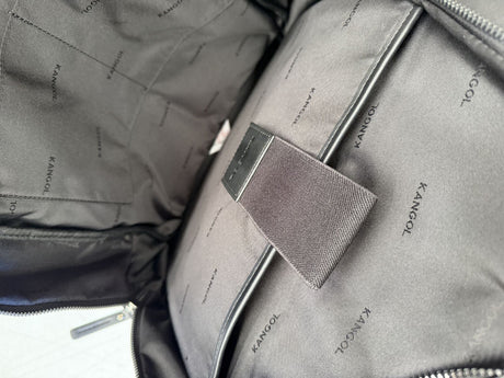 Kangol Leather Look Vinyl Backpack Bag w/ Laptop Sleeve in Black