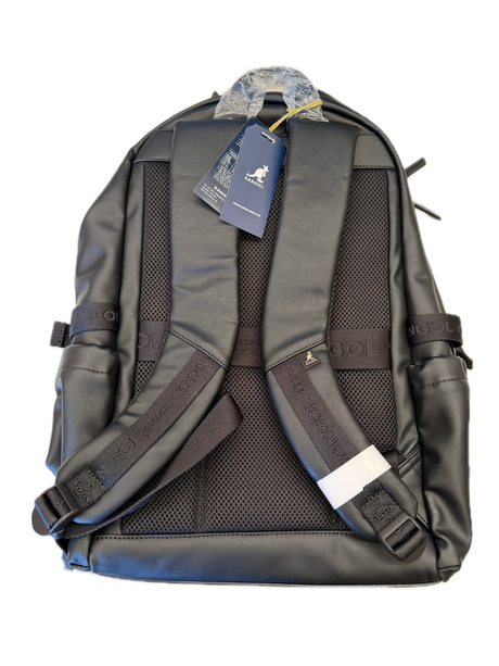 Kangol Leather Look Vinyl Backpack Bag w/ Laptop Sleeve in Black
