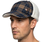 KANGOL Plaid Supre Ushanka Trapper Hat - Navy/Khaki (Sherpa Lined Cap w/ Ear Flaps)
