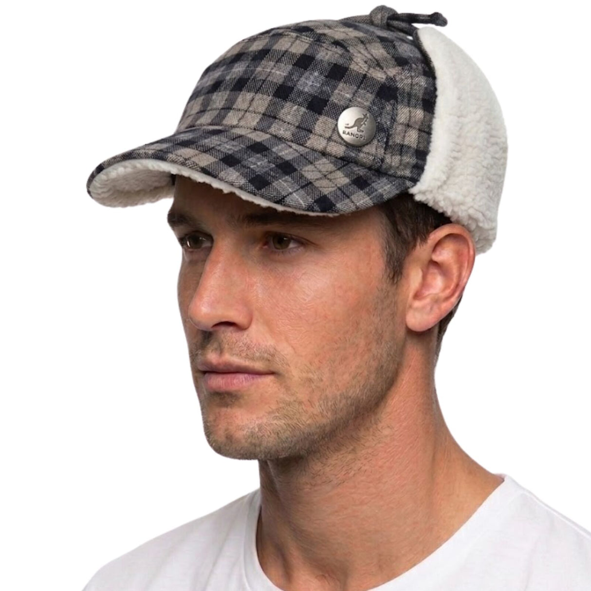 KANGOL Plaid Supre Ushanka Trapper Hat - Black/Grey (Sherpa Lined Cap w/ Ear Flaps)