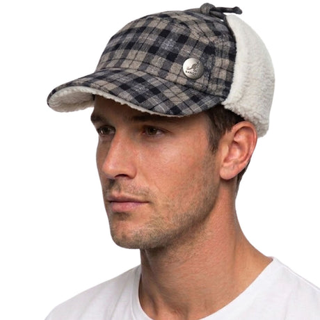 KANGOL Plaid Supre Ushanka Trapper Hat - Black/Grey (Sherpa Lined Cap w/ Ear Flaps)