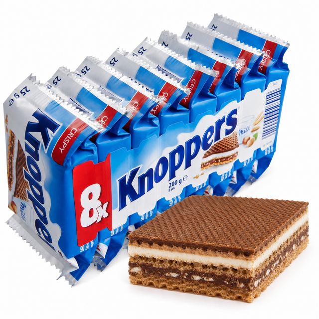Knoppers Wafers 8 Pack 200g Milk Chocolate Hazelnut Snack - Made in Germany (Fresh Batch)