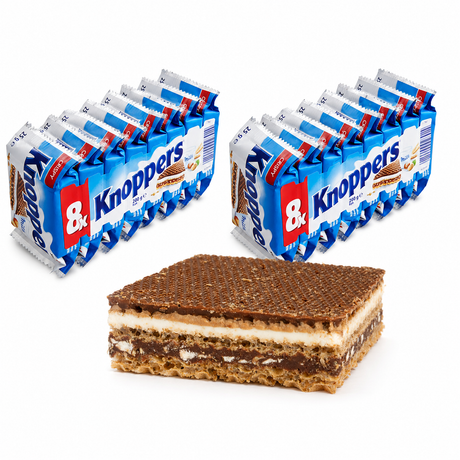 16x Knoppers Wafers Milk Chocolate Hazelnut Snack - Made in Germany (Fresh Batch)