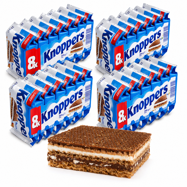 Knoppers Wafers 32 Pack 200g Milk Chocolate Hazelnut Snack - Made in Germany (Fresh Batch)