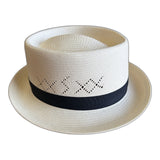 Natural Shantung Straw Pork Pie Trilby Hat - Ivory (Made in USA)