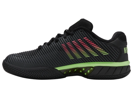 K-Swiss Mens Hypercourt Express 2 Wide 2E Tennis Shoes Durawrap CMEVA in Black/Soft Neon Green/Neon Lava