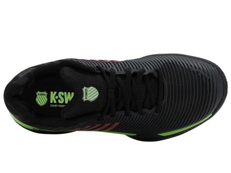 K-Swiss Mens Hypercourt Express 2 Wide 2E Tennis Shoes Durawrap CMEVA in Black/Soft Neon Green/Neon Lava