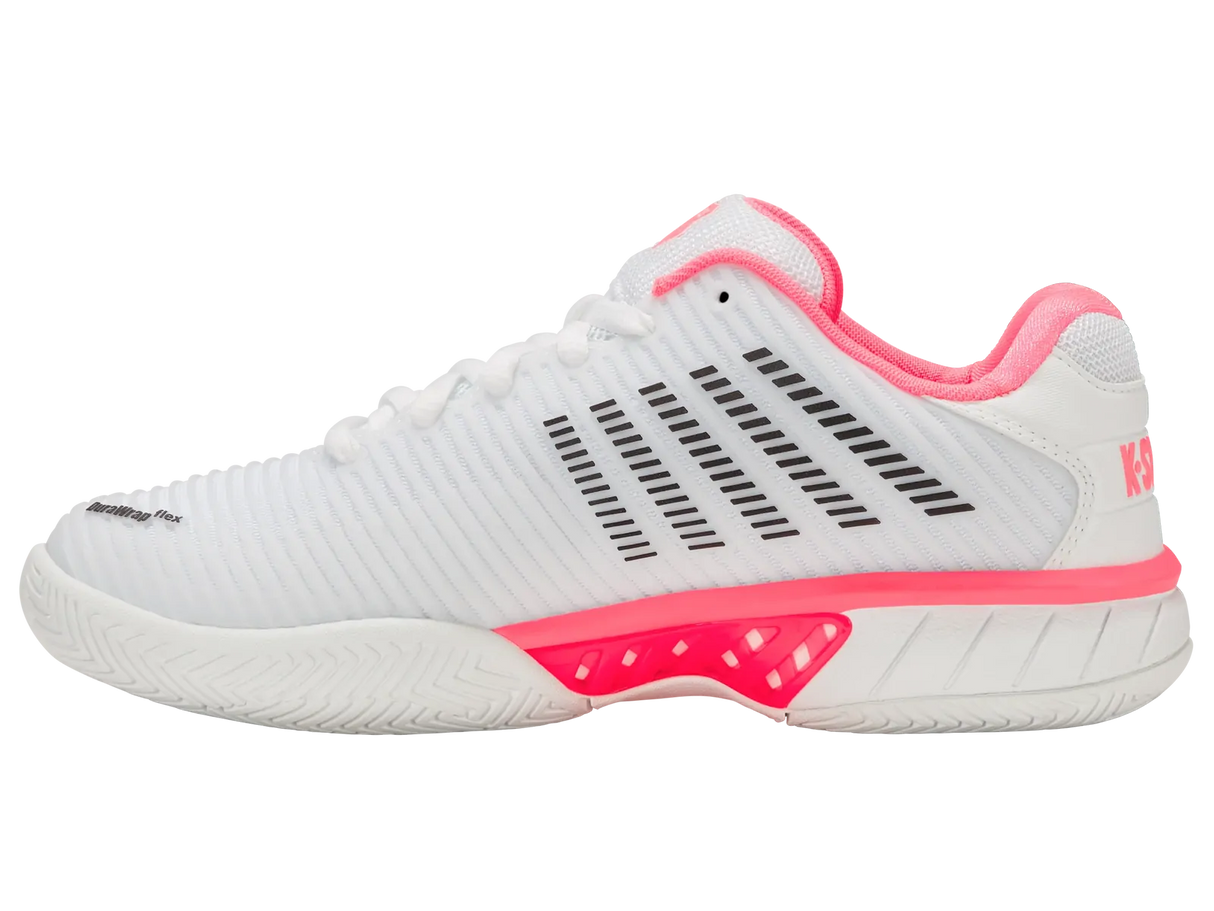 K-Swiss Womens Hypercourt Express 2 Tennis Shoes Durawrap Flex CMEVA in White/Neon Pastel Pink