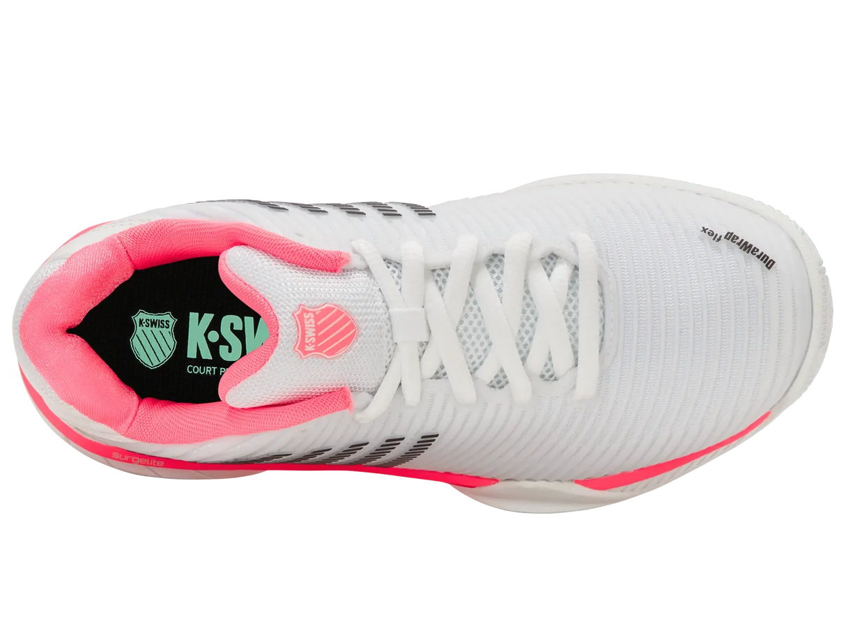 K-Swiss Womens Hypercourt Express 2 Tennis Shoes Durawrap Flex CMEVA in White/Neon Pastel Pink