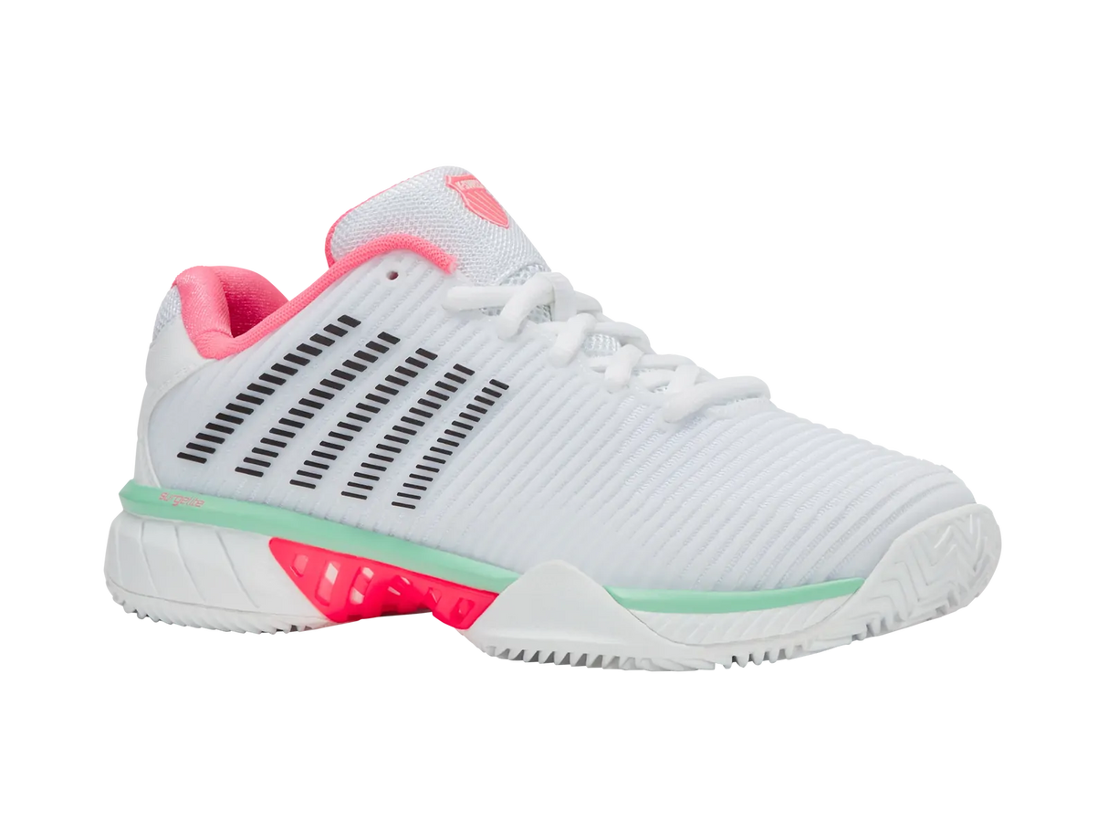 K-Swiss Womens Hypercourt Express 2 Clay Tennis Shoes Durawrap Flex CMEVA White/Neon Pastel
