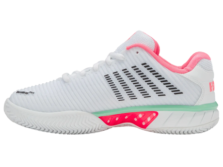 K-Swiss Womens Hypercourt Express 2 Clay Tennis Shoes Durawrap Flex CMEVA White/Neon Pastel