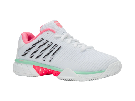 K-Swiss Womens Hypercourt Express 2 Clay Tennis Shoes in White/Neon Pastel/Green