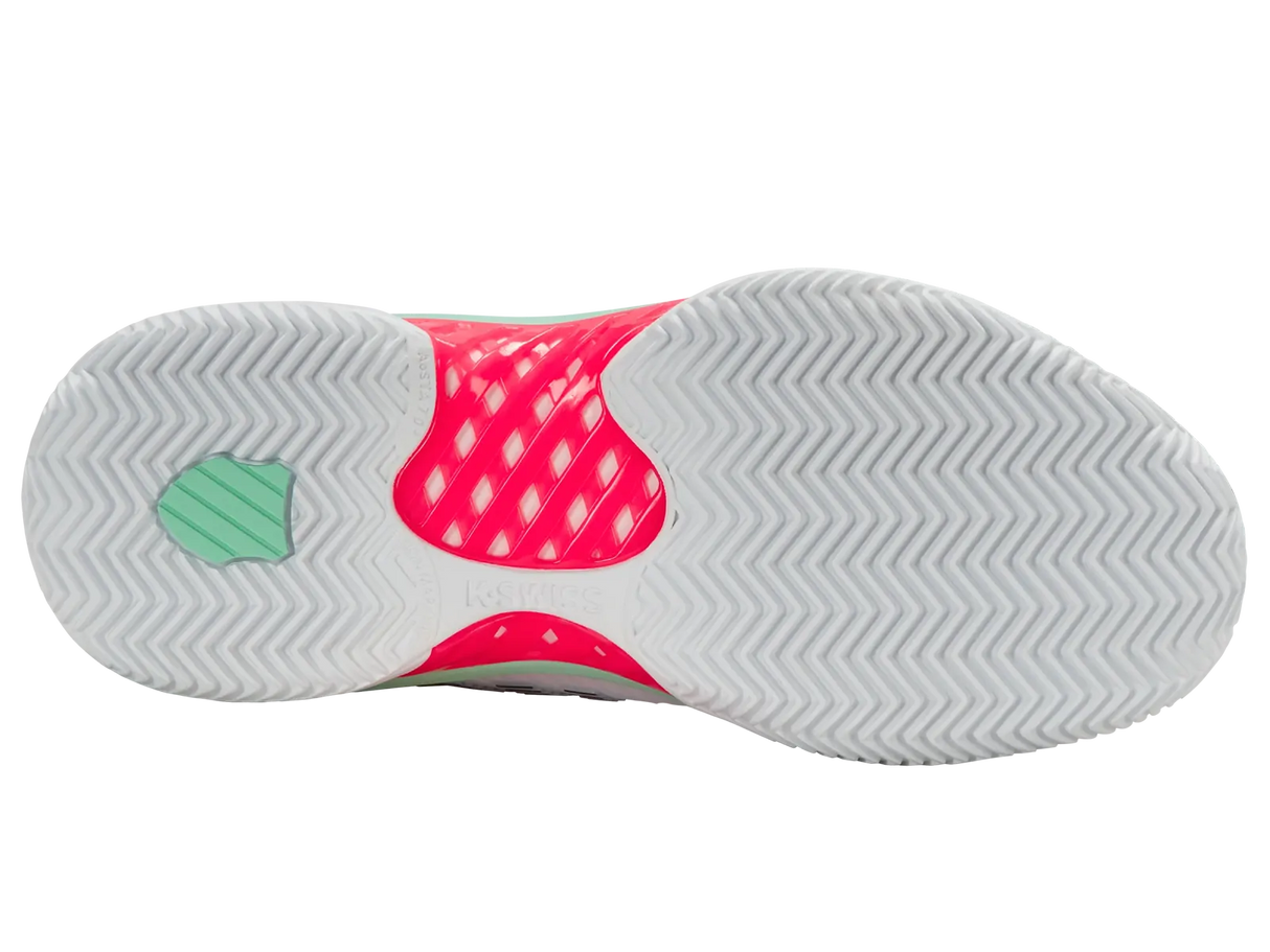 K-Swiss Womens Hypercourt Express 2 Clay Tennis Shoes in White/Neon Pastel/Green