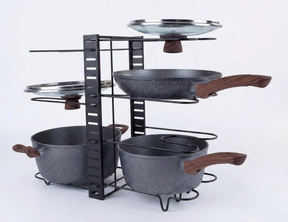 56cm Kitchen Pot/Pan/Lid Holder - Double Cupboard Organiser Rack - Black