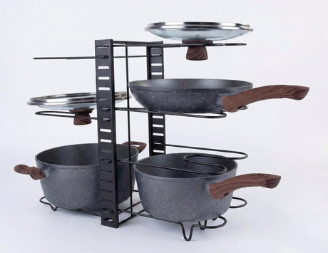 56cm Kitchen Pot/Pan/Lid Holder Cupboard Double Organiser Rac - Black