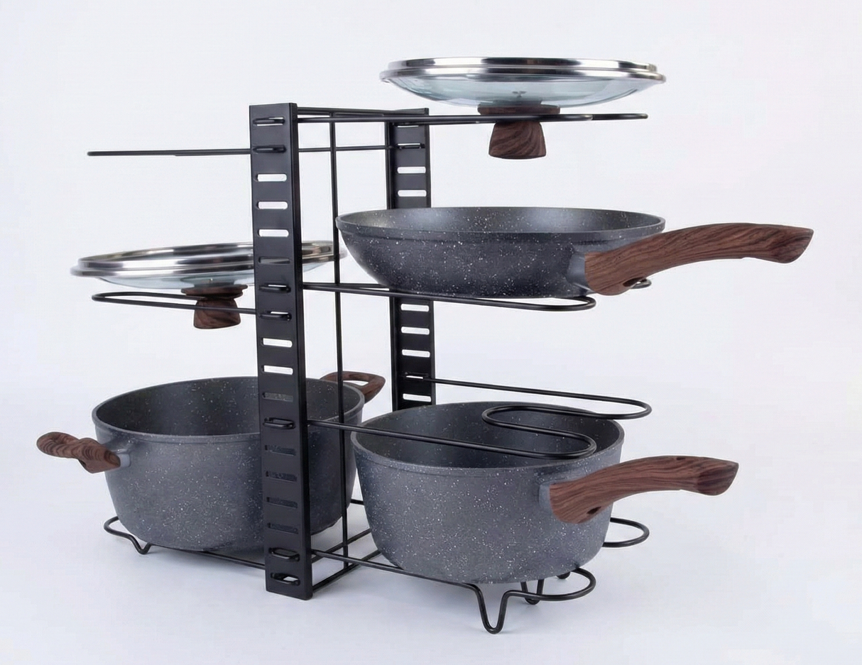 56cm Kitchen Pot/Pan/Lid Holder - Double Cupboard Organiser Rack - Black