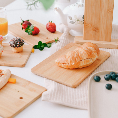 4pc Bamboo 22x14cm Chopping Block/Cutting Board Set w/ Display Stand