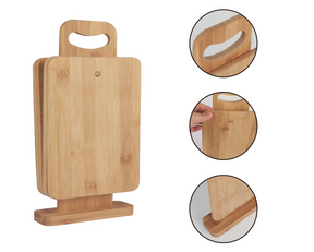 4pc Bamboo 22x14cm Chopping Block/Cutting Board Set w/ Display Stand