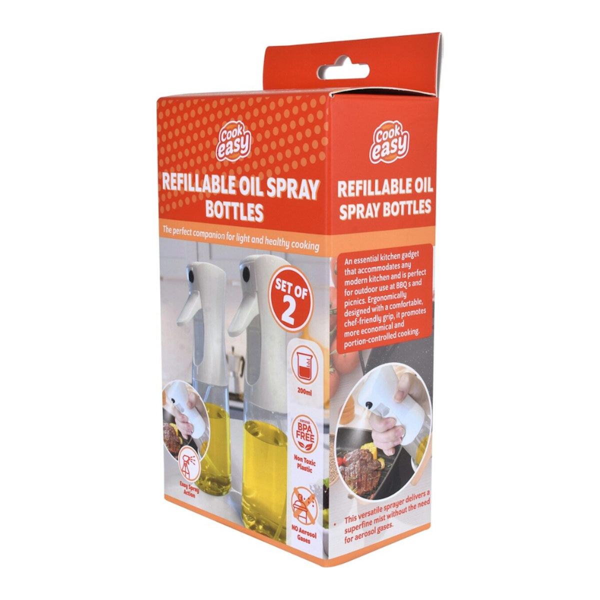2x 200ml Refillable Oil Spray Bottles (BPA Free)
