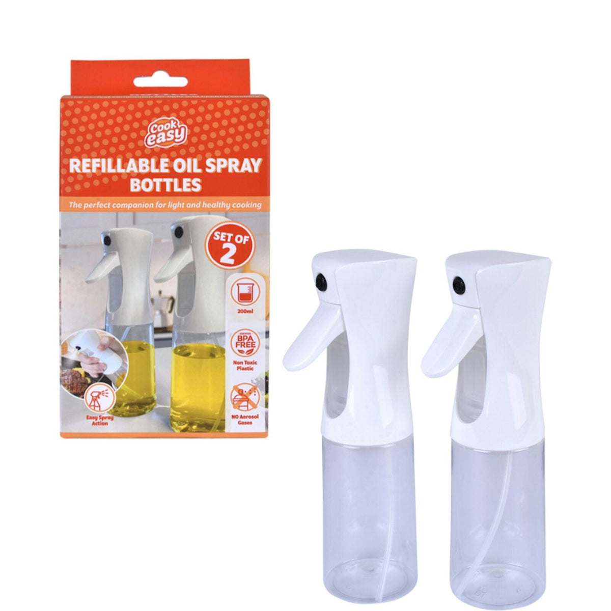2x 200ml Refillable Oil Spray Bottles (BPA Free)