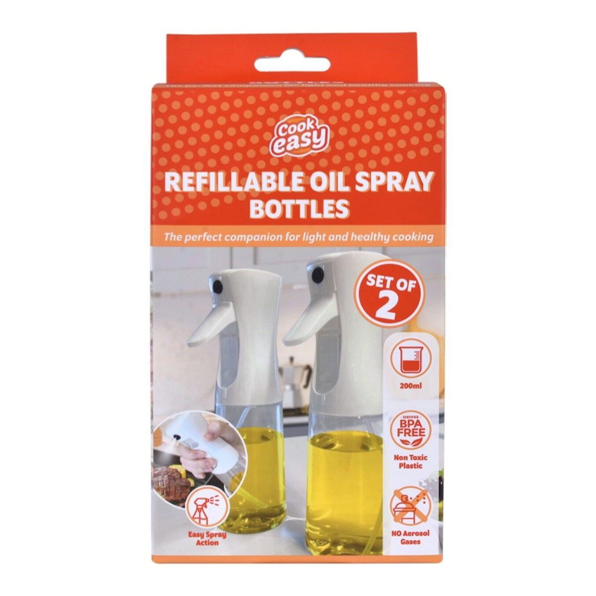 2x 200ml Refillable Oil Spray Bottles (BPA Free)