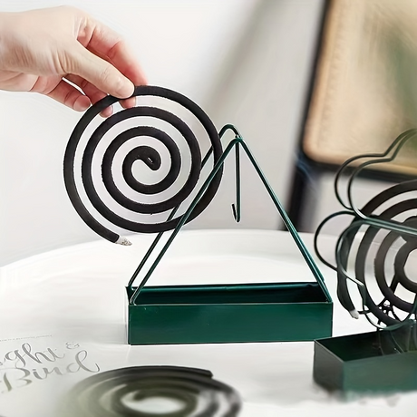 Green Metal Mosquito Incense Holder - Nordic Design with Ash Tray (For Home & Hotel)