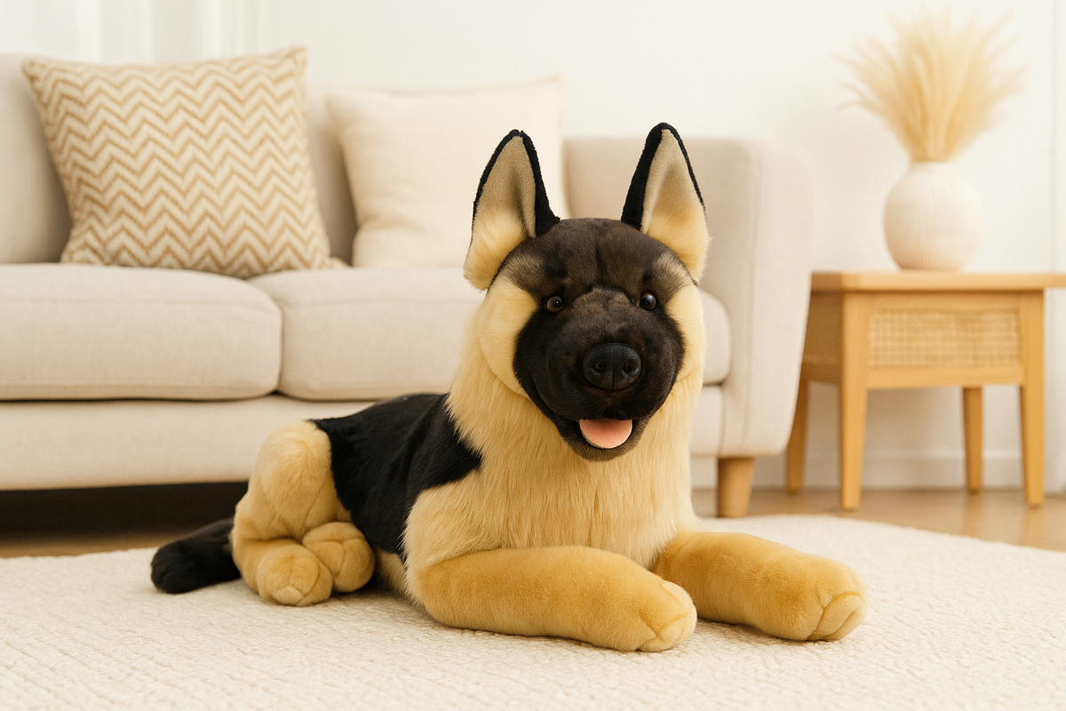 Bocchetta Kaiser 64cm Lying German Shepherd Plush Toy - Black Face (Realistic Stuffed Animal Dog Gift)