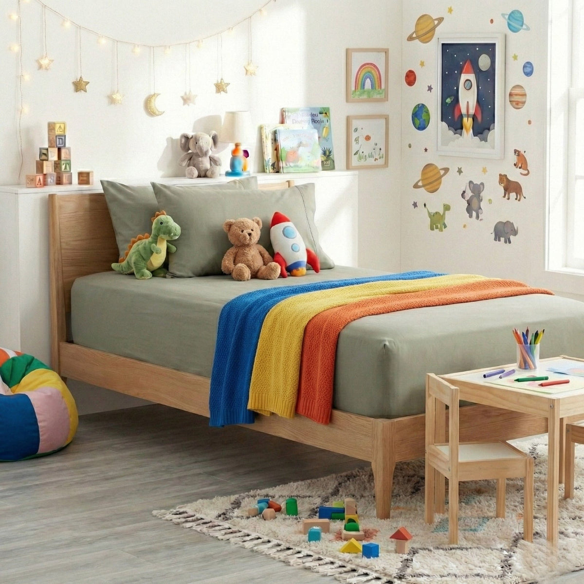 Park Avenue 500TC Natural Bamboo Cotton Kids Fitted Sheet & Pillowcase Set - Jade (Anti-Wrinkle Satin Finish)