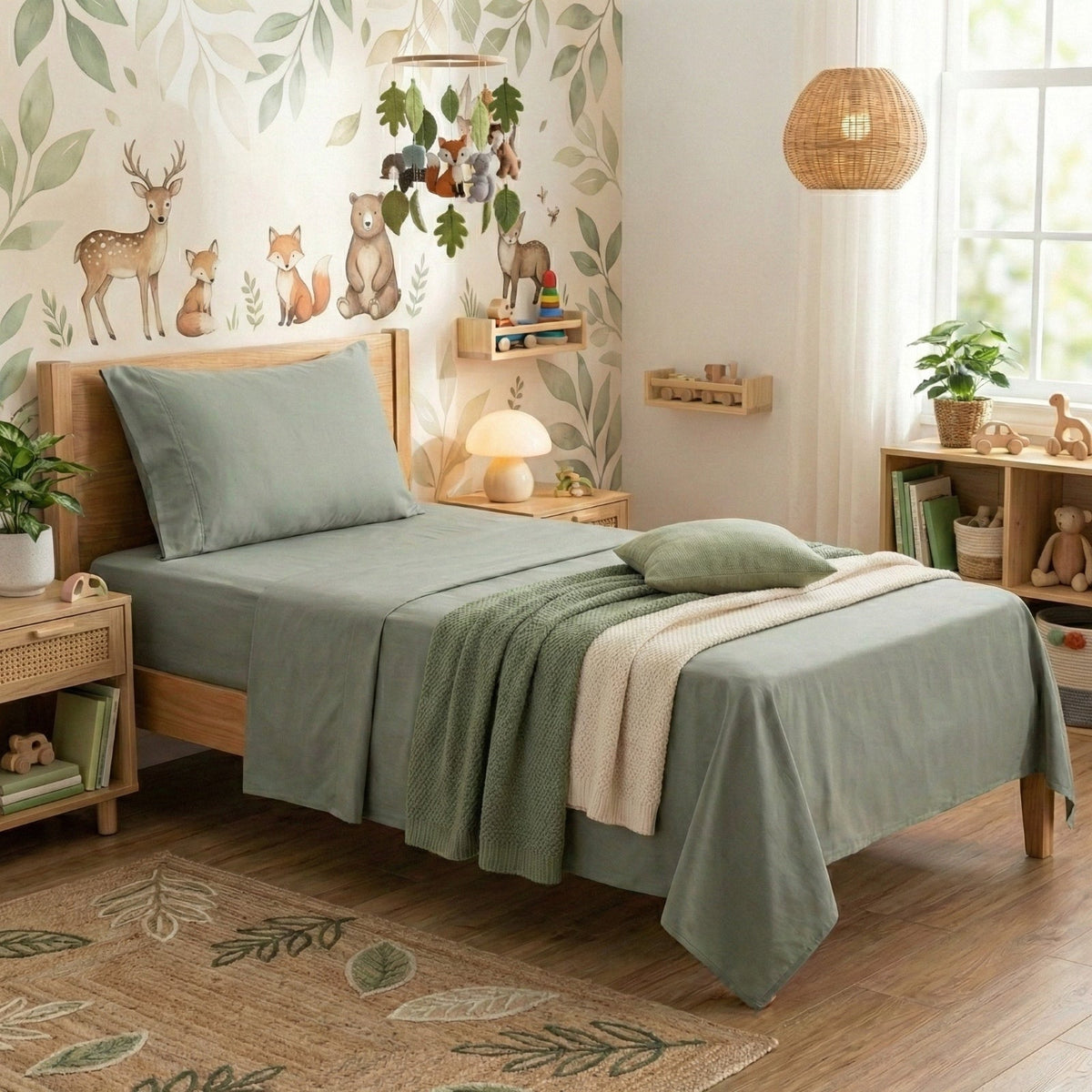 Park Avenue 500TC Natural Bamboo Cotton Kids Bed Sheet Set - Jade (Anti-Wrinkle Satin Finish)