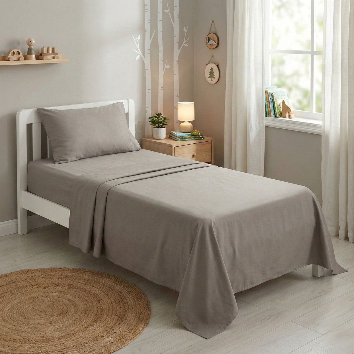 Park Avenue 500TC Natural Bamboo Cotton Kids Bed Sheet Set - Pewter (Anti-Wrinkle Satin Finish)
